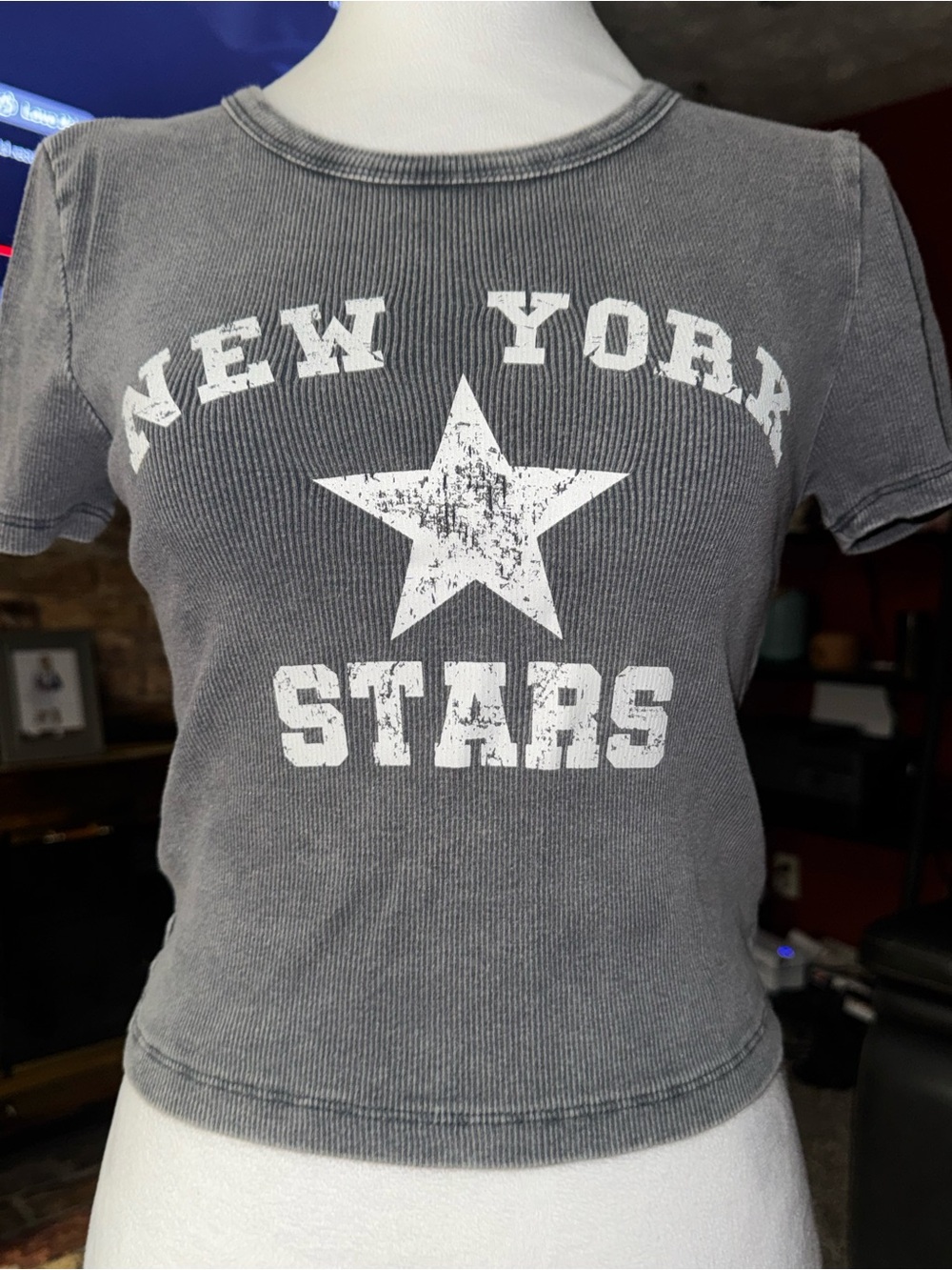 Gray 'New York Stars' Ribbed Short Sleeve Tee